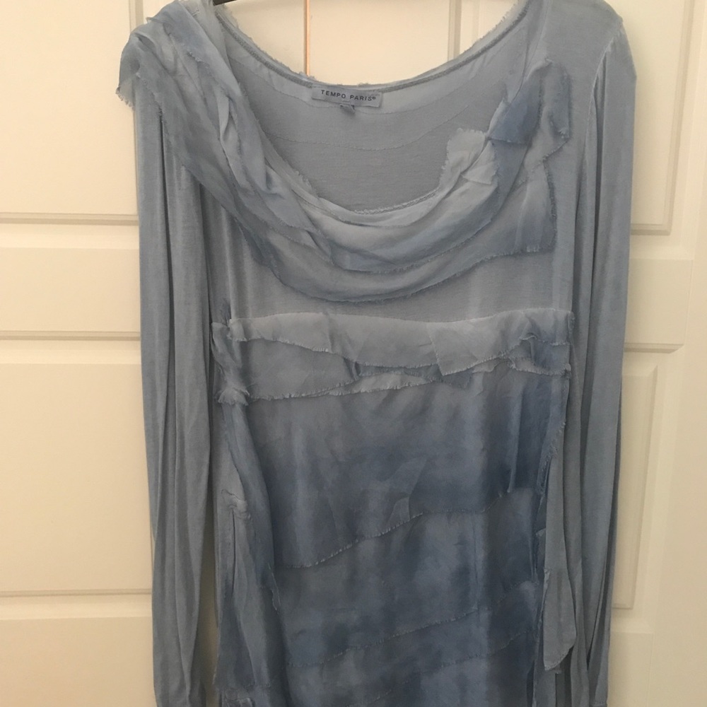 Tempo Paris denim blue long-sleeved tiered shirt
